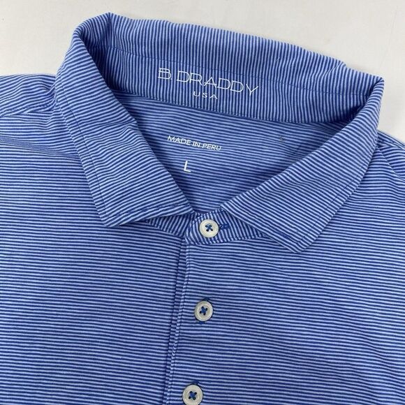 Other - B. Draddy Men's Large Cotton Blend Blue Striped Stretch Short Sleeve Golf Polo